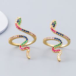 New Cross-Border Hot European and American Style Ring Brass Gold Plated Micro Inlaid Zircon Ornament Niche Colourful Snake Ring