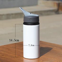 22oz sublimation Aluminium Kids tumbler Outdoor Sports water bottle with straw lid single layer sippy cup blank white heat transfer thermos flask drinkware 650ml