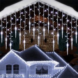 3-28M Christmas Waterfall Garland LED Curtain Icicle String Lights Outdoor Xmas Decoration Fairy Light Decor Garden Eaves Patio 220408