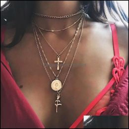 Pendant Necklaces Pendants Jewellery Fashion Gold Rose Flower Cross Necklace For Women Wholesale N97085 Drop Delivery 2021 Vw4Eb