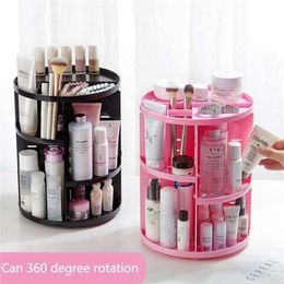 360 degree Rotating Makeup Organiser Brush Holder Jewellery Case Cosmetic Storage Box Shelf 210309