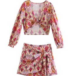 TRAF Women Fashion With Knotted Totem Print Shorts Vintage High Waist Side Zipper Female Skirts Mujer 220618