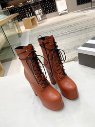 Erken Sonbahar Podyum Dantel Up Boots Süper Konforlu İthal Yüksek Kaliteli Deri 35-42