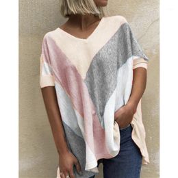 Women's T-Shirt Women Fashion V-Neck Patchwork Short Sleeve Batwing Tops Ladies Casual Loose Tee Shirt Female Plus Size