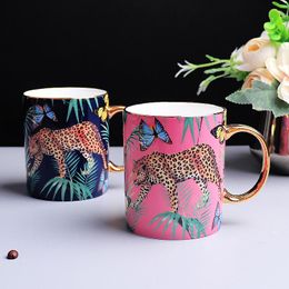 Mugs Nordic Mug Large Capacity Leopard Forest Cheetah Bone China Coffee Cup Set Pink Milk Water Afternoon Tea Party Home DrinkingMugs MugsMu