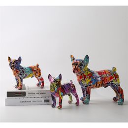 Nordic Painting Graffiti L/S French Bulldog Creative Resin Crafts Home Decoration Wine Cabinet Office Decor Resin Crafts 220423