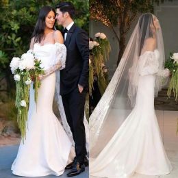 Long Sleeves 2022 Mermaid Wedding Dresses Bridal Gown Sweetheart Neck Custom Made Satin Floor Length Lace Plus Size Vestidos De Novia Mariee