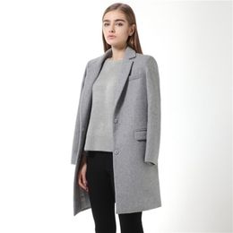 Casacos de lã para mulheres estilo europeu de alta qualidade Autumn Jackets de inverno slim lã cardigan jaqueta cinza elegante mistura feminina 201215