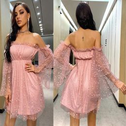 Casual Dresses Rocwickline Summer And Autumn Women's Dress Ball Gown Lace Ruffles Patchwork Young Style Solid Strapless Elegant Slim Cas