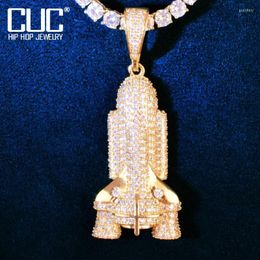 Chains Rocket Shape Gold Colour Pendant Men's Hip Hop Necklace Chain Hollow Back Bling Cubic Zircon Fashion Rock Rapper JewelryChains God