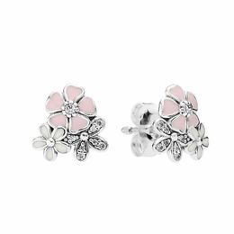 Pink Daisy Stud Earring Authentic 925 Sterling Silver Cute Womens Wedding Gift with Original box set for Pandora Flower blossom Earrings