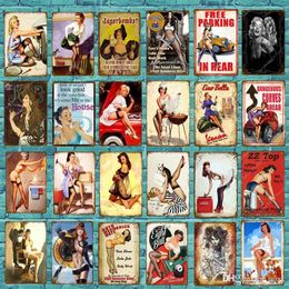 bar girls sign UK - 2021 Vintage Sexy Lady Pin Up Girl Painting Tin signs Metal Plate Art Poster Wall Sticker Bar Coffee House Cafe Home Wall Decor276R