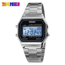 Marca de luxo SKMEI LED Digital Sport Watch Moda Casual Gold Wrist Watch Homens Aço Inoxidável Aço Inoxidável Relógios De Pulso Impermeável 220407