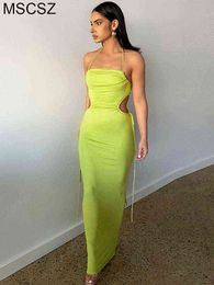 Elegant Halter Backless Maxi Dress Sexy Drawstring Ruched Long Dress Women Summer 2022 Cut Out Bandage Bodycon Dress For Party T220816