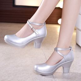 Women Sexy High Heels Leather Thick Soled Platform Bottom Silver Black Work Shoes Woman Dress Wedding Pumps Zapatos Tacon Mujer 220402