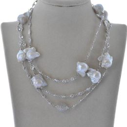 Chains 50" 23mm White Baroque Drop KESHI Pearl Necklace CZChains