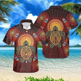 Herren -Gelegenheitshemden Aborigines Australian Turtle Design Red Herren abbiegen Hawaiana Vintage Kubaner für männliche lose Camisa Topmen's