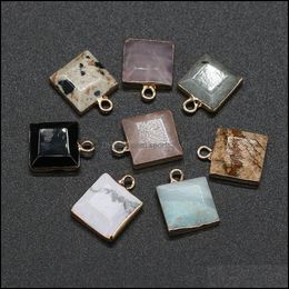 Arts And Crafts 12X16Mm Natural Stone Charms Square Pendant Rose Quartz Healing Reiki Crystal Diy Necklace Earrings Women F Sports2010 Dhgvr