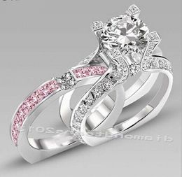 Wedding Rings Size 5-10 Luxury Jewellery 10kt White Gold Filled Pink Cubic Zirconia Women Engagement Ring Set Gift ChoucongWedding