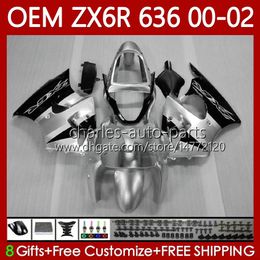 Injection Fairings For KAWASAKI NINJA Silver black ZX-6R ZX 6R 600 CC 6 R ZX-636 ZX636 2000 2001 2002 Body 133No.119 ZX 636 600CC ZX600 ZX-600 00-02 ZX6R 00 01 02 OEM Bodywork