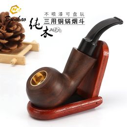 pipe Black sandalwood three purpose copper pot without fear of cracking thick and thin cigarettes can be dry cut tobacco pipe solid wood