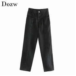 High Waist Pants Black Women Denim Jeans Fashion Straight Boyfriend Style Long Vintage Ladies Streetwear Trousers 210515