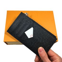 Real Leather Zipper Credit Card Wallet Business Men Black ID Card Holder Purse Fashion Luxury Coin Pocket Thin Wallets Money Bag for Mans