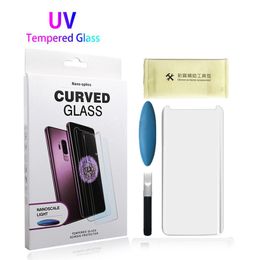 3D Curved NANO Liquid Protector Full Cover Glue Tempered Glass Screen With UV Light For Samsung S22 Plus S6 S7 Edge S8 S9 S10 S20 S21 Ultra Note 10 20 With Retail Box