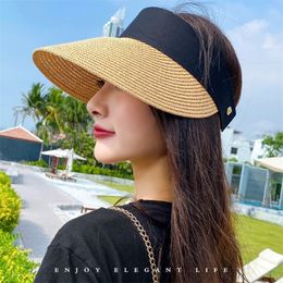 Magic Tape Panama Women Straw Empty Top Womens Summer Hat Sun Protection Outdoor Sports Fishing Beach Chapeau MZ010 220627