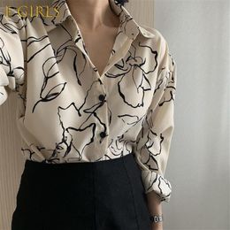 Women's Blouses & Shirts GIRLS Women Printed 4XL Loose Elegant Lady Korean Style Button Daily All-match Casual Fashion Art Chic Tops Spring