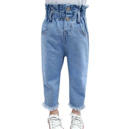 Girls Jeans Ruffles Jeans Baby Ripped Jeans For Kids Girls Casual Style Girls Clothes 210412