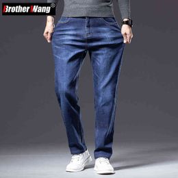 Plus Size 40 42 44 Autumn Loose Thick Blue Jeans Men Business Casual Cotton Advanced Stretch Denim Pants Male Brand Clothing G0104