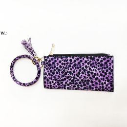 UPS new fashion leopard print PU leather women's mobile phone bag tassel Pendant Bracelet Key Chain Bracelet Wrist Bag GCE13883