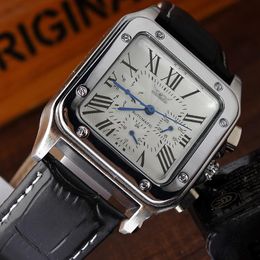 Wristwatches Luxury Automatic Mechanical Self-Winding Men Watch Square Case Calendar Display Roman Numerals Leather Strap Wrist Gifts