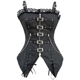 Bustiers & Corsets Sexy Women's Straps Lace Cover Overbust Corset Up Boned Lingerie Zipper Corselet Waist And Body Shaper BustierBustiers