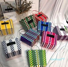 Designer- Weave Shopping Bag Summer Beach Bags Shouder Handbag Striped Knitted Shop Totes Basket Bags Home Storage Bag