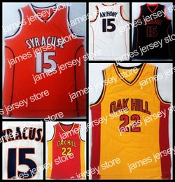 New #22 Oak Hill High School Jersey Carmelo Anthony #15 Syracuse College Basketball Jersey Mens Stitched Orange White Yellow