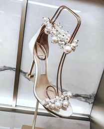 Famoso Designer Maisel Pearl embelezado sandálias para mulheres cinta tornozelo festa casamento noite elegante salto alto branco nude