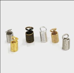 Hooks Cord End Cap Metal Spring Column Terminators Coil End Tips Crimp Fastener Caps Findings with Loop for DIY Leather Jewellery Making Vario