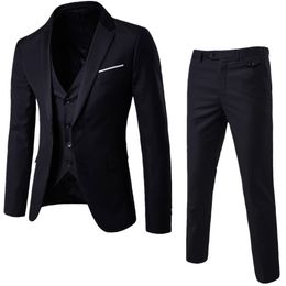 Men's suits solid color business casual slim three-piece suit single row one button pure cotton professional suit formal