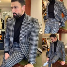 Men's Suits & Blazers Houndstooth Men 2 Pieces Wool Warm Winter Woollen Tweed Cheque Groom Party Prom Blazer Business Wear Outfit Costume Homm