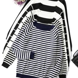 Autumn Winter Long Sleeve Striped Pullover Women Sweater Knitted Sweaters ONeck Tops Korean Pull Femme Jumper Female White 220812