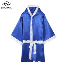 Men's Tracksuits Boxing Robe With Hood Men Women Boxer Costume Competition Training Uniform Long Sleeve Black Blue Red Kickboxing Gown White