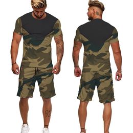 Summer Men s Camouflage T shirt Shorts Suit Short Sleeved Street Style Sportswear T shirt Shorts Casual Loose Fit 220708
