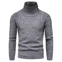 Hot Casual Autumn Style Foreign Trade Men Knitted Sweater High Neck Button Long Sleeves Sweater Depth Shirt For Daily Wear L220730