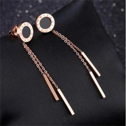 Charm Trendy Rose Gold Titanium Stainless Steel Stud Earrings For Women Roman Numeral Black Acrylic Disc Earrings GC1171