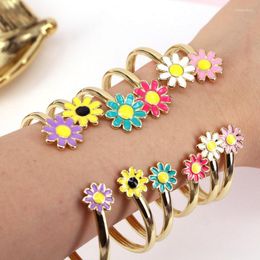 Bangle Enamel Dainty Flower Hand Bangles Bracelet Exquisite Gold Color Sunflower Cuff For Women Fashion JewelryBangle BangleBangle Inte22