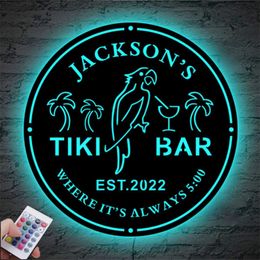 Personalized Tiki Bar Neon Sign Wall Lamp Custom Name Parrot Tiki Decor for Backyard Patio Beach Pool LED USB Night Light 220623