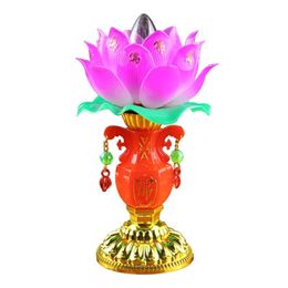 Table Lamps Lotus Light LED Lamp Golden Buddhist Buddhism Faith Suppy Prayer LightsTable