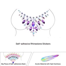 Chest Jewels Adhesive Tattoo Sticker Boho Body Makeup Decor Crystal Stage Rhinestone Flash Gems Flower Star Design Festival Party Jewelry